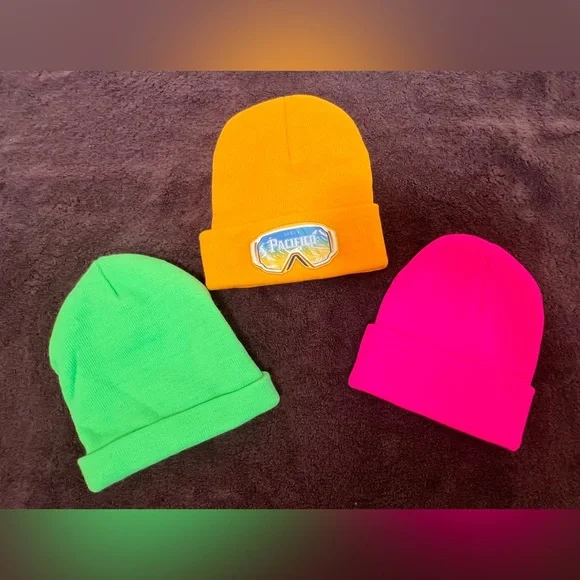 Green Dragon Neon Beanie Trio in Yellow, Green & Pink - Adult Unisex, One Size. - Picture 3 of 4